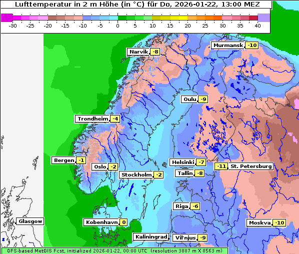 Temperatur, 22. 1. 2026