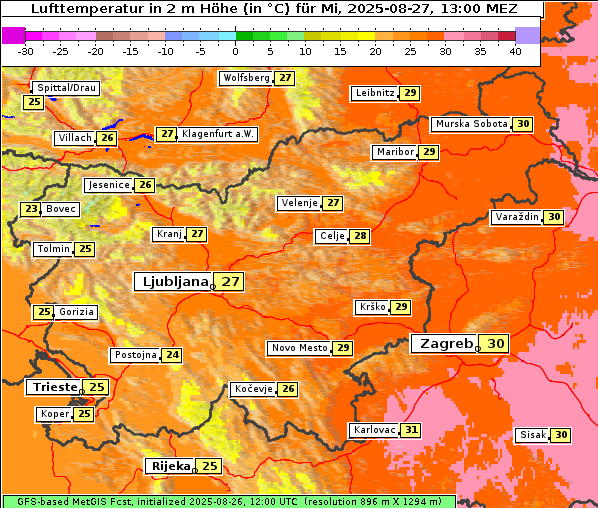 Temperatur, 27. 8. 2025