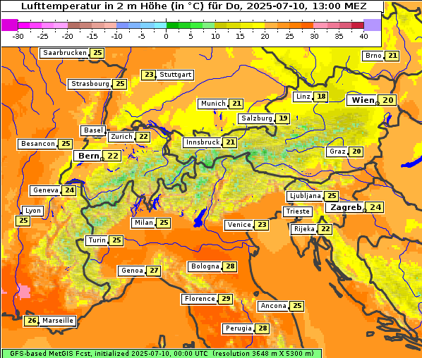 Temperatur, 10. 7. 2025