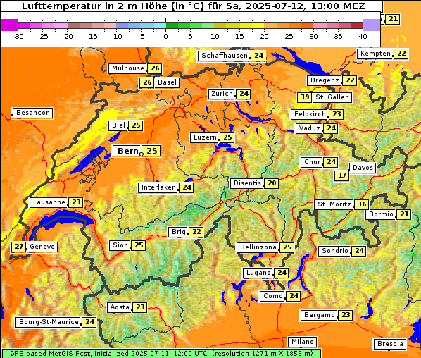 Temperatur, 12. 7. 2025