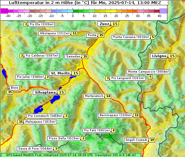 Temperatur, 14. 7. 2025