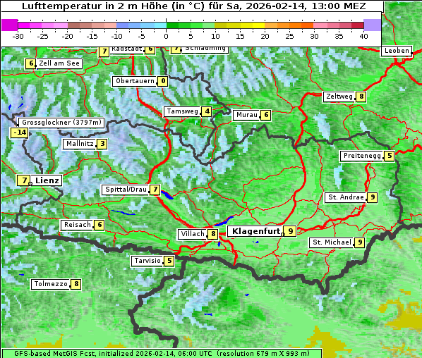 Temperatur, 14. 2. 2026