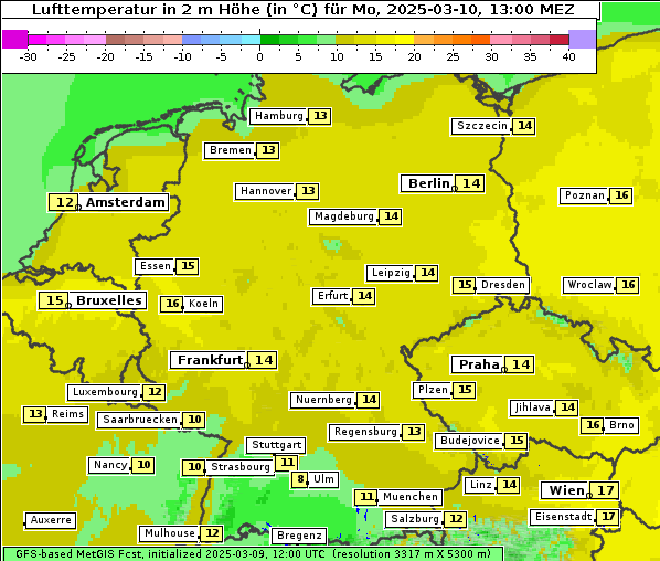 Temperatur, 10. 3. 2025