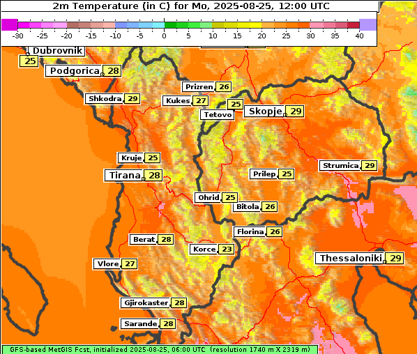Temperatur, 25. 8. 2025