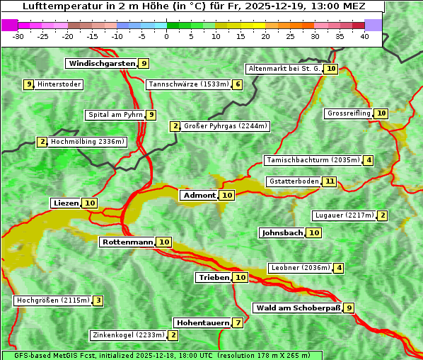 Temperatur, 19. 12. 2025