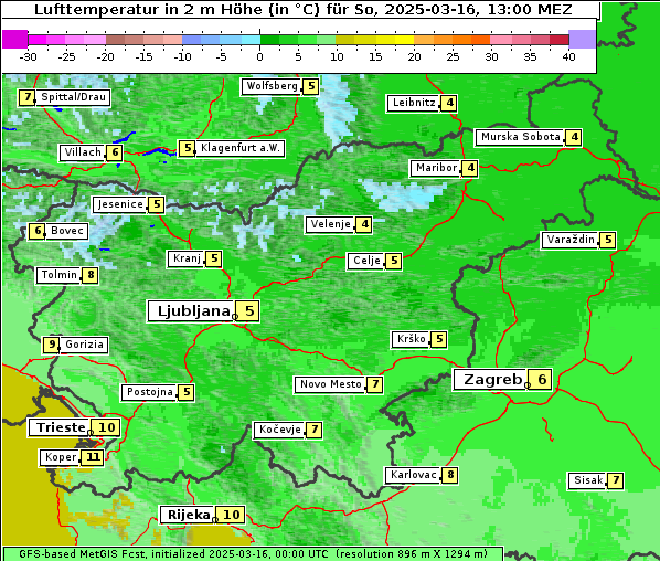 Temperatur, 16. 3. 2025