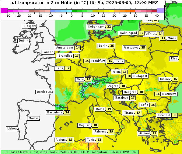 Temperatur, 9. 3. 2025