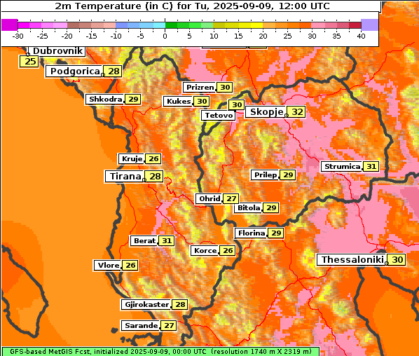 Temperatur, 9. 9. 2025
