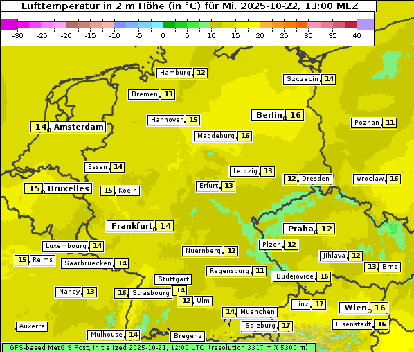 Temperatur, 22. 10. 2025