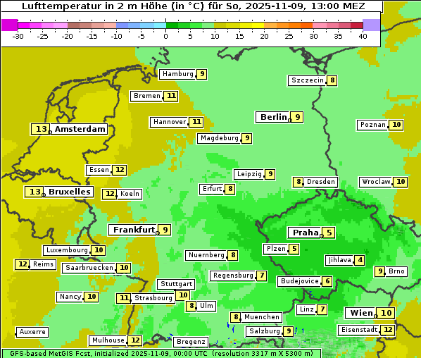 Temperatur, 9. 11. 2025