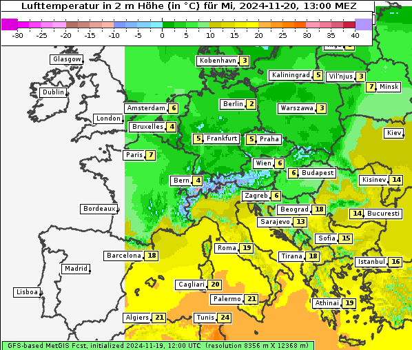 Temperatur, 20. 11. 2024