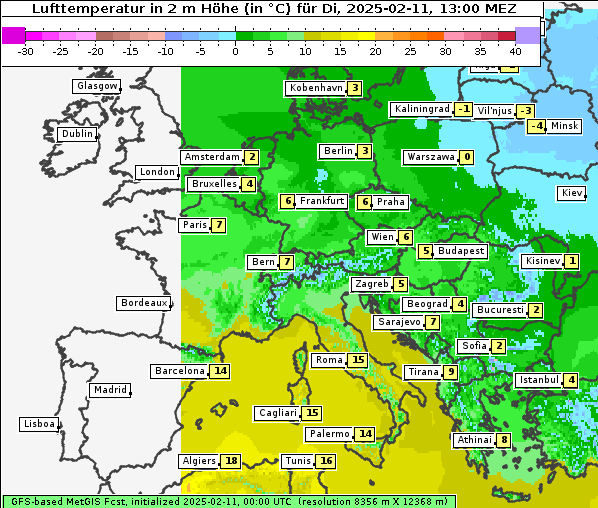 Temperatur, 11. 2. 2025