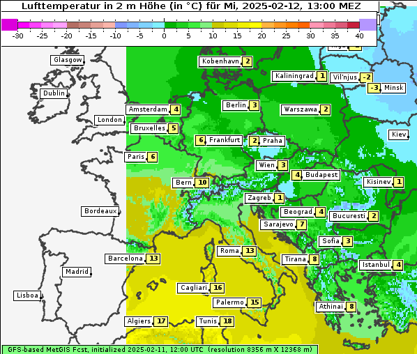 Temperatur, 12. 2. 2025