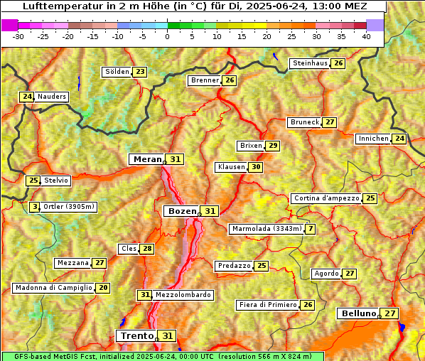 Temperatur, 24. 6. 2025