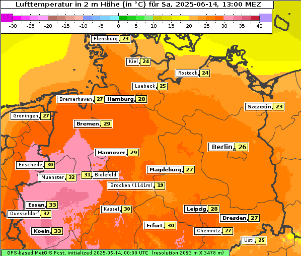 Temperatur, 14. 6. 2025