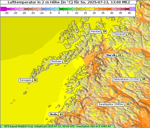 Temperatur, 13. 7. 2025