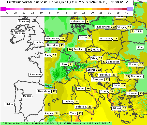 Temperatur, 13. 4. 2026