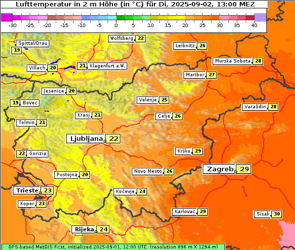 Temperatur, 2. 9. 2025