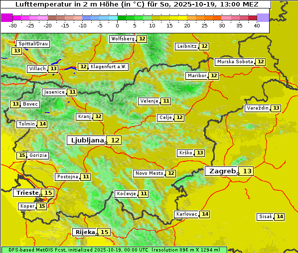 Temperatur, 19. 10. 2025