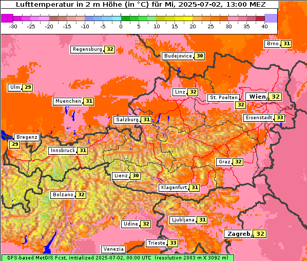 Temperatur, 2. 7. 2025
