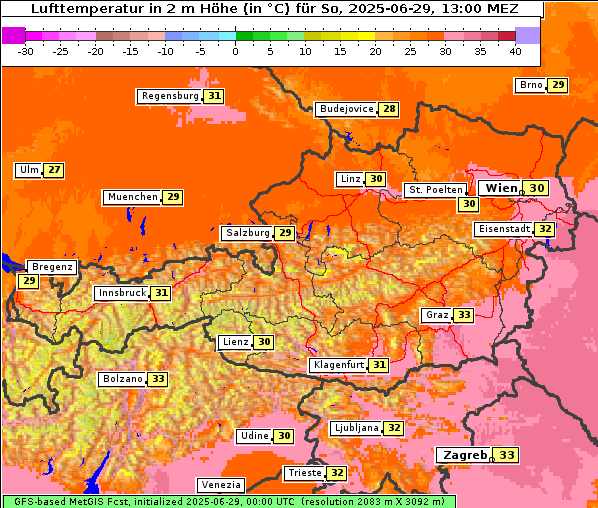 Temperatur, 29. 6. 2025