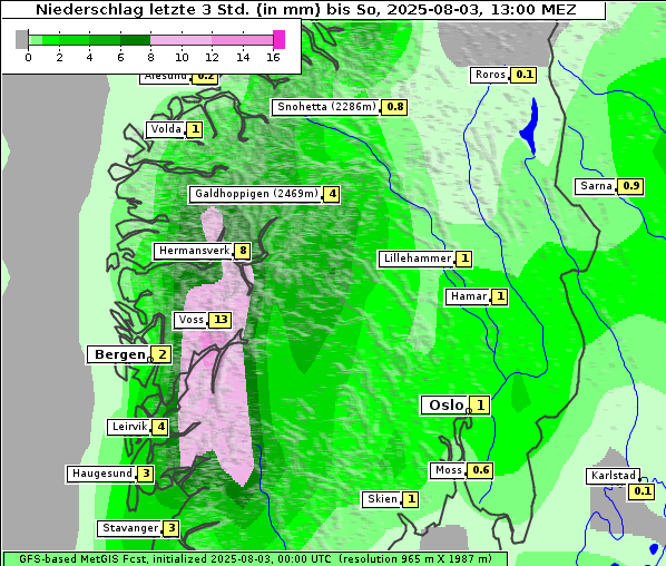 Niederschlag, 3. 8. 2025