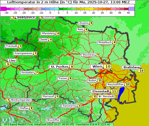 Temperatur, 27. 10. 2025