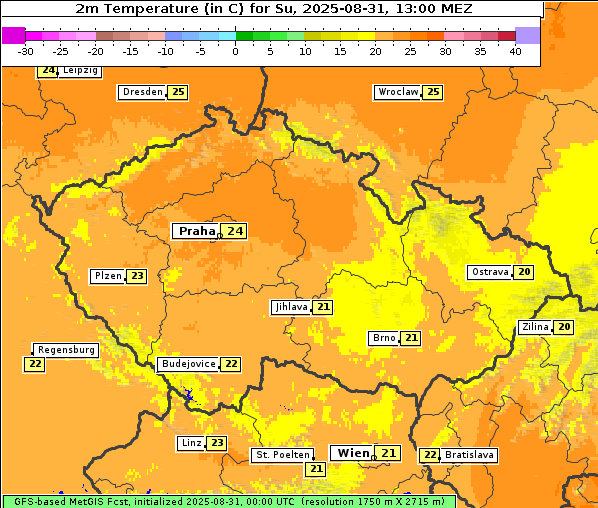 Temperatur, 31. 8. 2025
