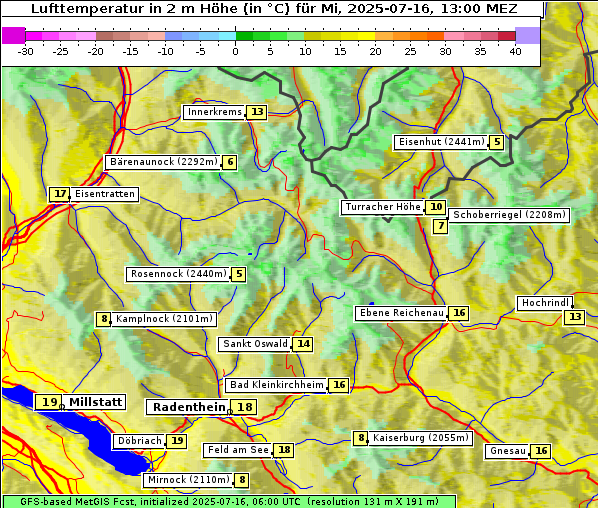 Temperatur, 16. 7. 2025