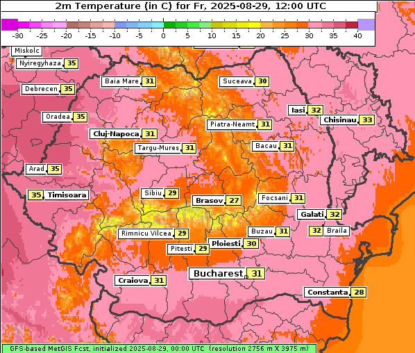 Temperatur, 29. 8. 2025