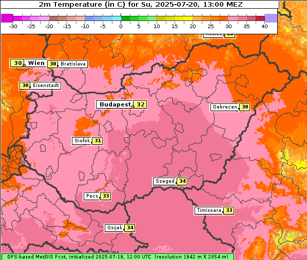 Temperatur, 20. 7. 2025