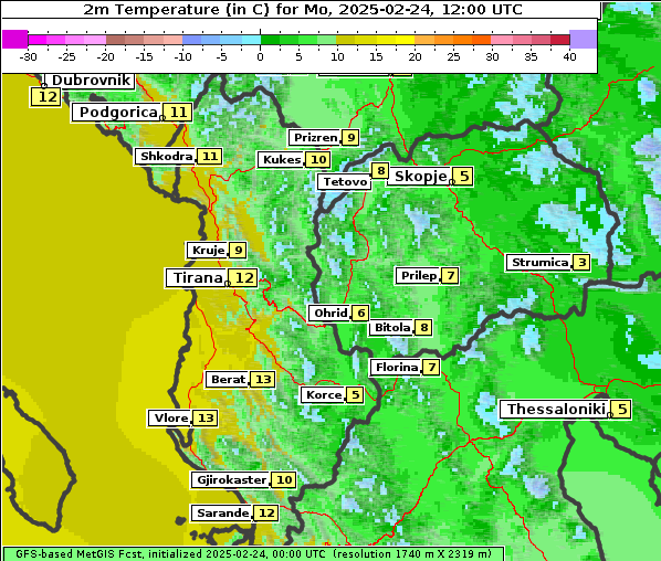 Temperatur, 24. 2. 2025