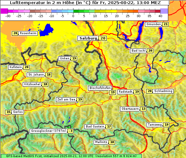 Temperatur, 22. 8. 2025
