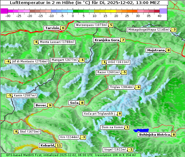Temperatur, 2. 12. 2025
