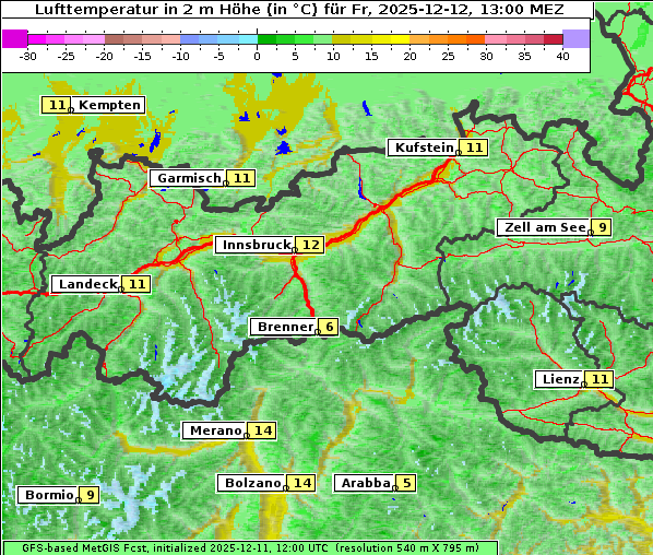 Temperatur, 12. 12. 2025