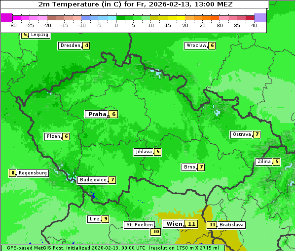 Temperatur, 13. 2. 2026