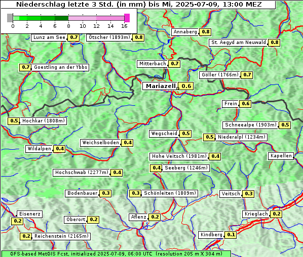Niederschlag, 9. 7. 2025