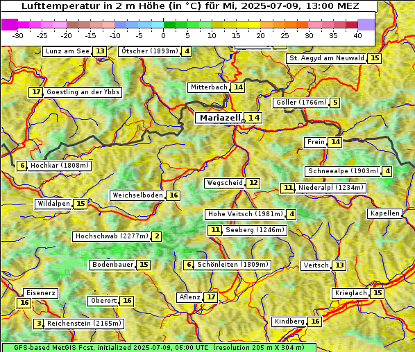Temperatur, 9. 7. 2025