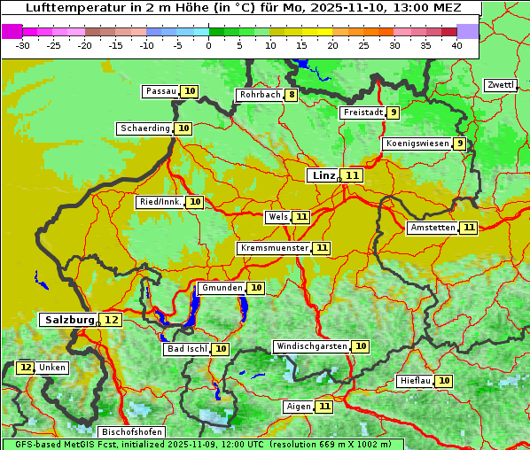 Temperatur, 10. 11. 2025