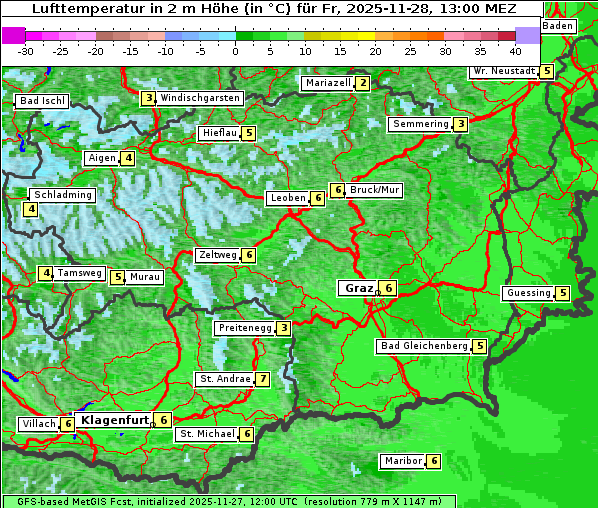 Temperatur, 28. 11. 2025