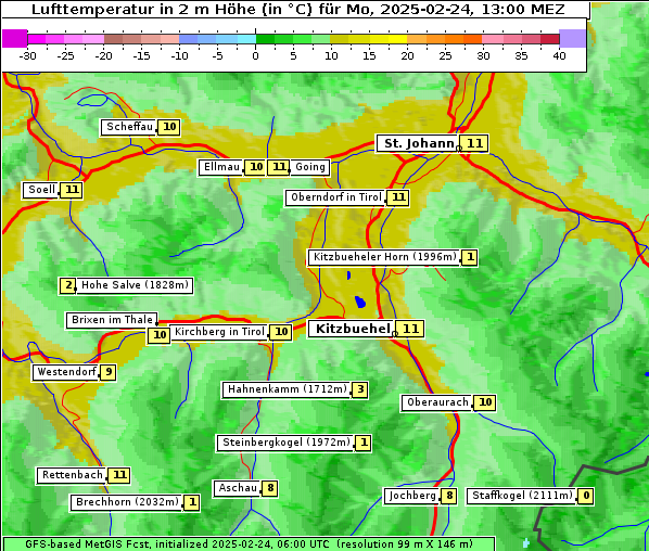 Temperatur, 24. 2. 2025