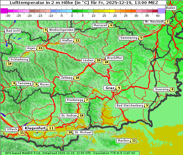 Temperatur, 19. 12. 2025