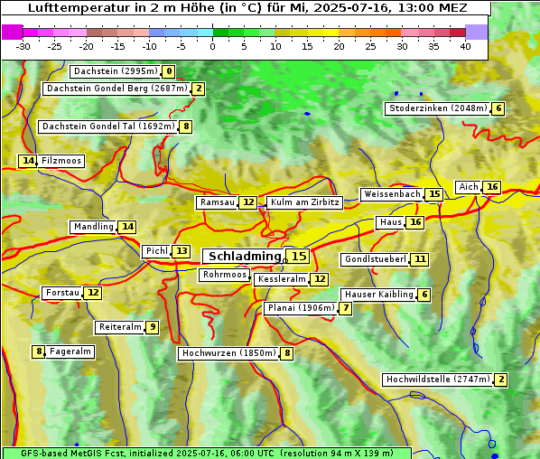 Temperatur, 16. 7. 2025