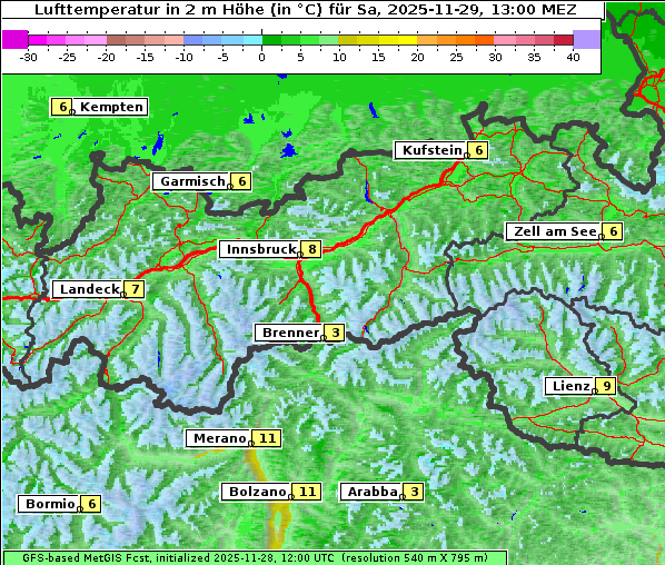 Temperatur, 29. 11. 2025