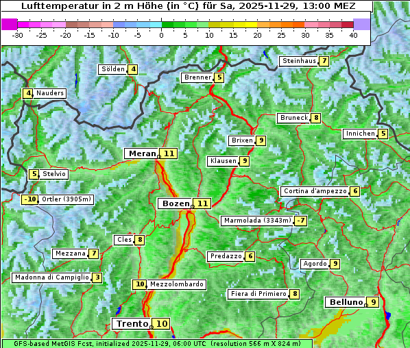 Temperatur, 29. 11. 2025