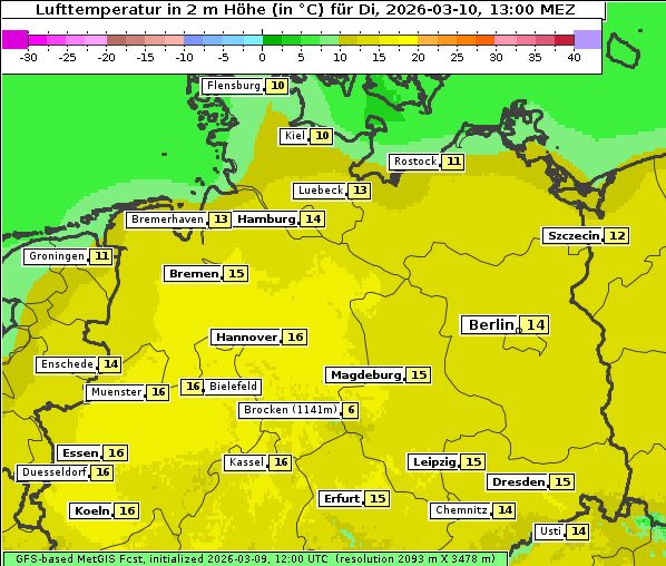 Temperatur, 10. 3. 2026