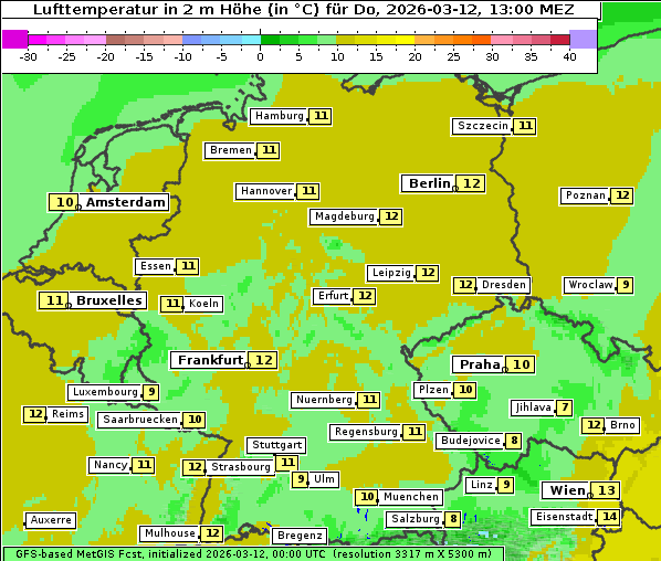 Temperatur, 12. 3. 2026