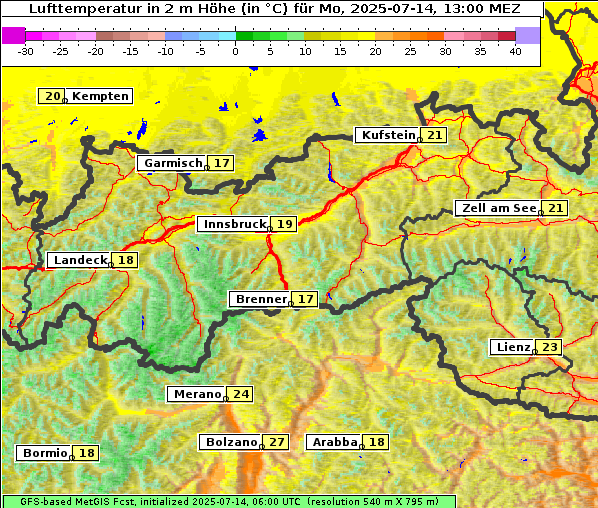 Temperatur, 14. 7. 2025