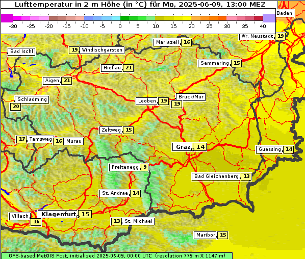 Temperatur, 9. 6. 2025