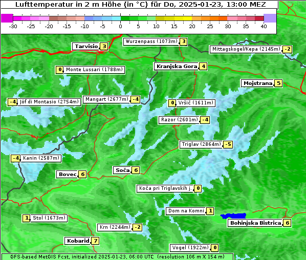 Temperatur, 23. 1. 2025